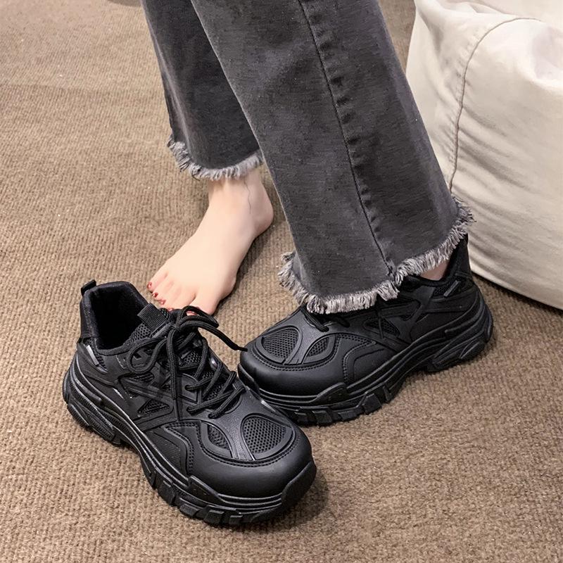 Women's Korean-Style 2025 Summer Dad Sneakers: Breathable Mesh, Thick Sole, Versatile White Running Shoes