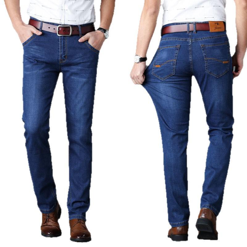 Men's Comfortable High-Waist Summer Denim Jeans - Casual Loose Straight-Leg Wear-Resistant Pants