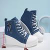 Damskie casualowe trampki high top z denimu, dekoracja na zamek błyskawiczny, koturn, buty płócienne, moda damska, sznurowane, platforma, botki do kostki, duży rozmiar
