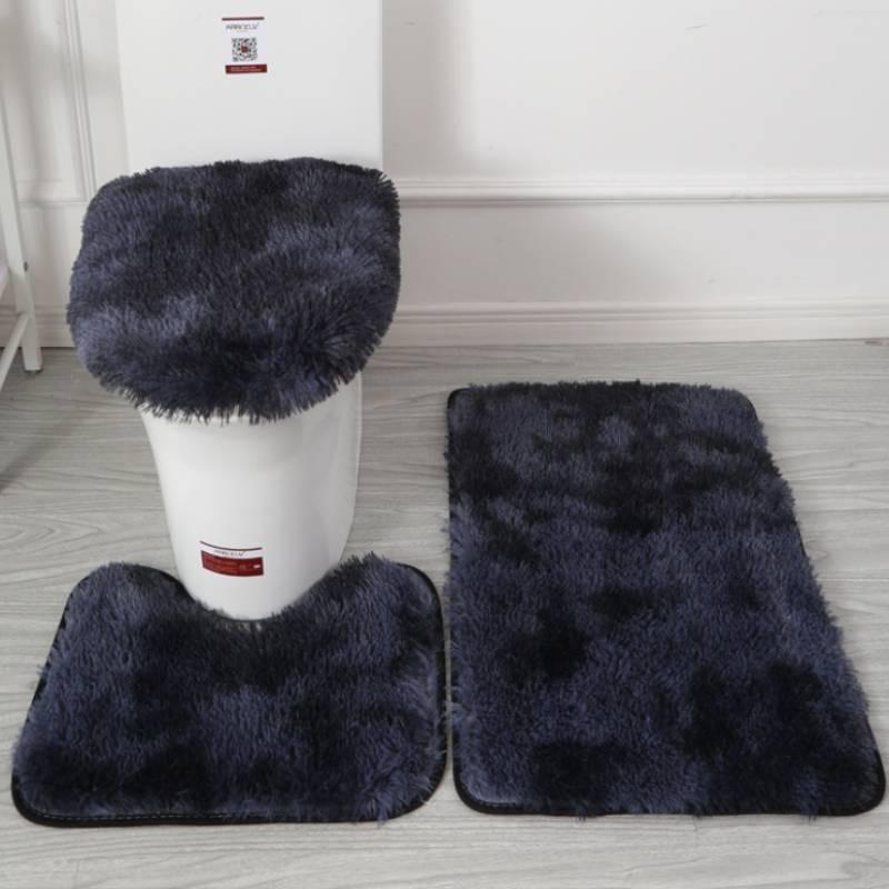 Non Dye Tie Slip Mat Fluffy Plush Bathroom Toilet Seat Cover Carpet 3 Piece Set