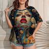 Plus Size Women's T-Shirt Summer Casual Round Neck Short Sleeve Top Fashion Girl Pattern Print Outdoor Loose Oversized Clothing