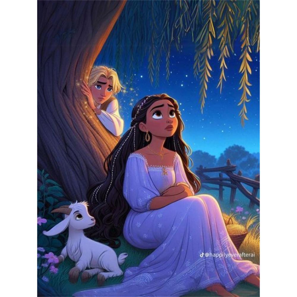 

Disney 5D DIY Diamond Painting Asha and Her Wishing Star Companion Star Cartoon Full Diamond Mosaic Diamond Painting Art Wall Decoration Craft Set Round 20x30cm