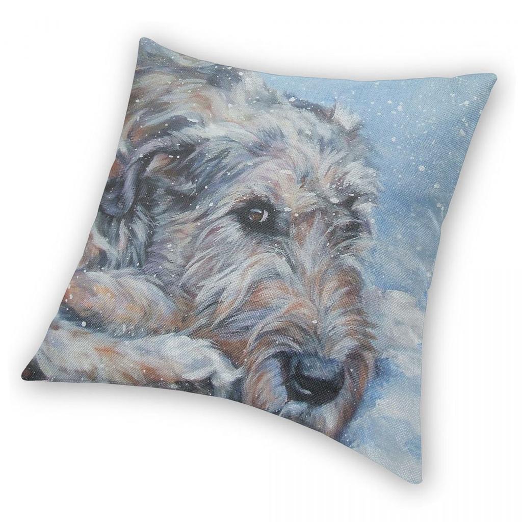 Irischer Wolfshund Kunst Kissenbezug Polyester Leinen Samt Bedruckt Reißverschluss Dekoration Wurfkissenbezug Heimkissenbezug