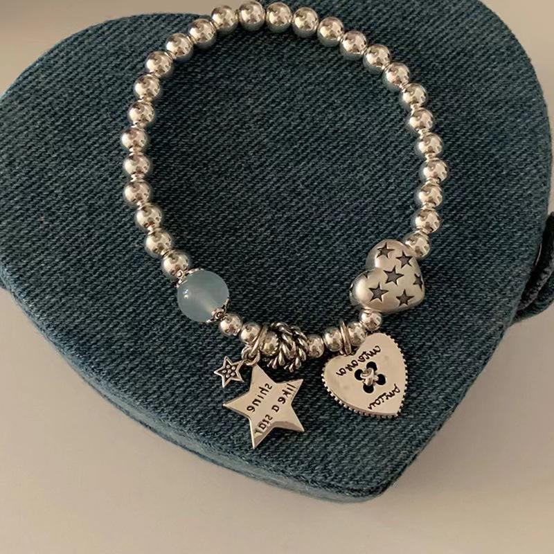 Y2K Punk Love Heart Star Pendant Bracelets for Women Girls Simple Handmade Metal Beaded Sweet Cool Bracelets Fashion Jewelry