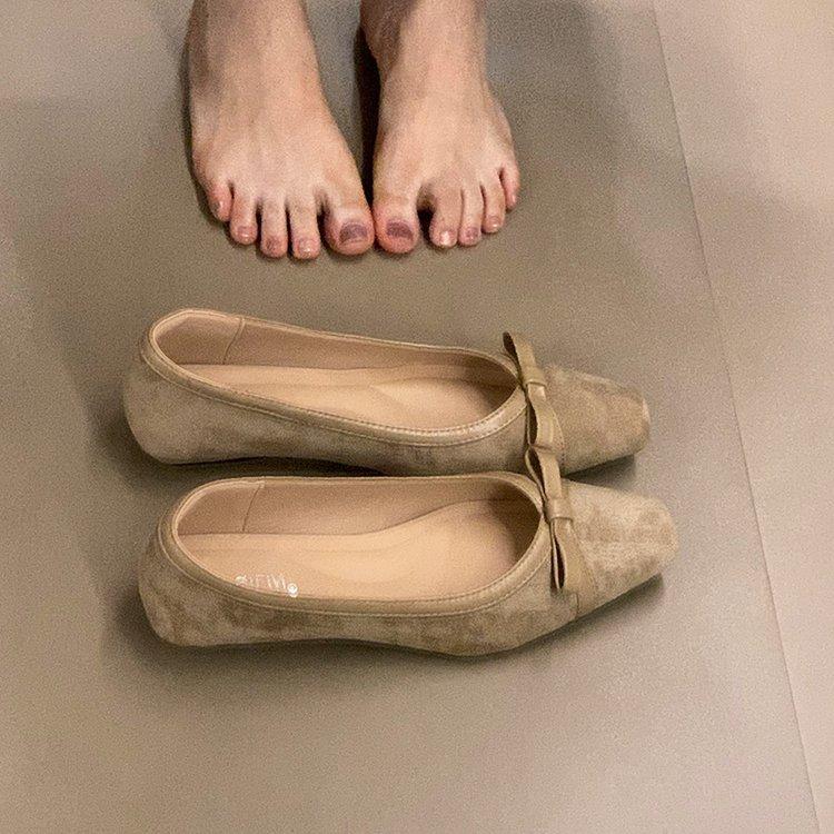 Wersja z miękkiej skóry~ kwadratowy nosek kokarda niski obcas jednopedalowe lekkie buty damskie buty do pracy jesień 2025 nowość