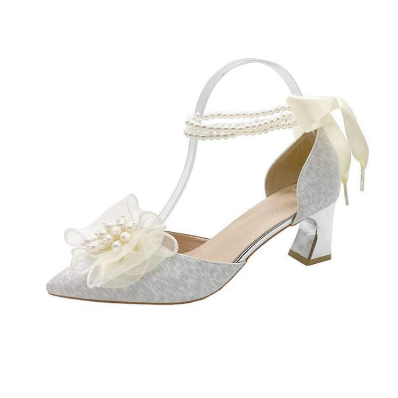Medium heel stiletto high heels women's sandals 2025 summer new one-word buckle bow single shoes fairy style work shoes