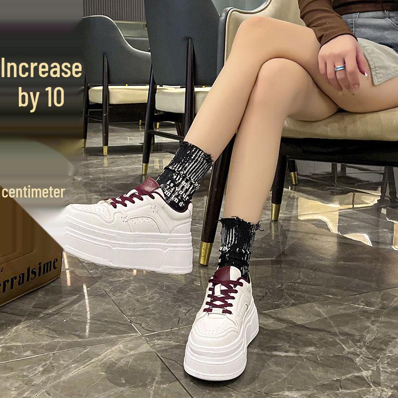 Women's White Spring/Summer 2025 Platform Sneakers - Thick-Soled, Height-Increasing, Petite-Friendly Casual Shoes