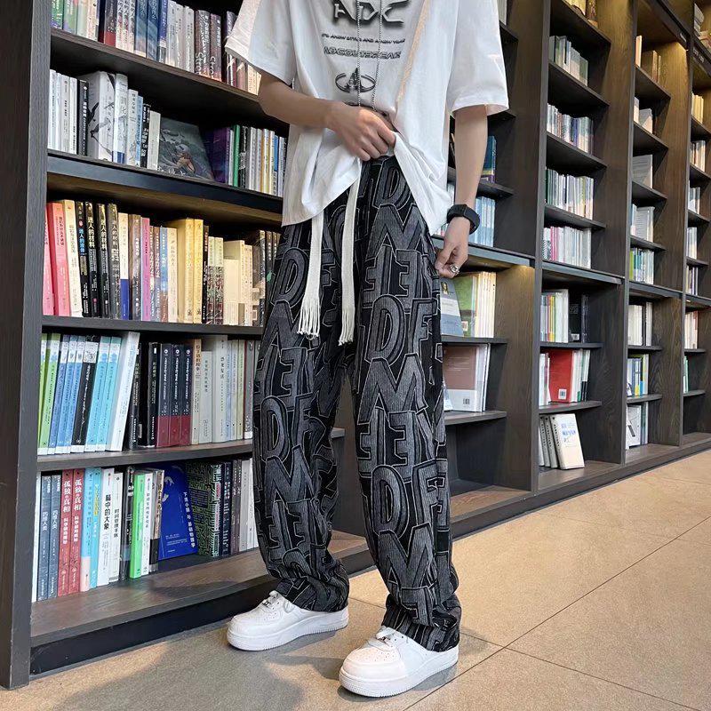 Trendy Corduroy Men's Full-Print Casual Pants: Retro Loose-Fit Straight Trousers for Spring & Autumn