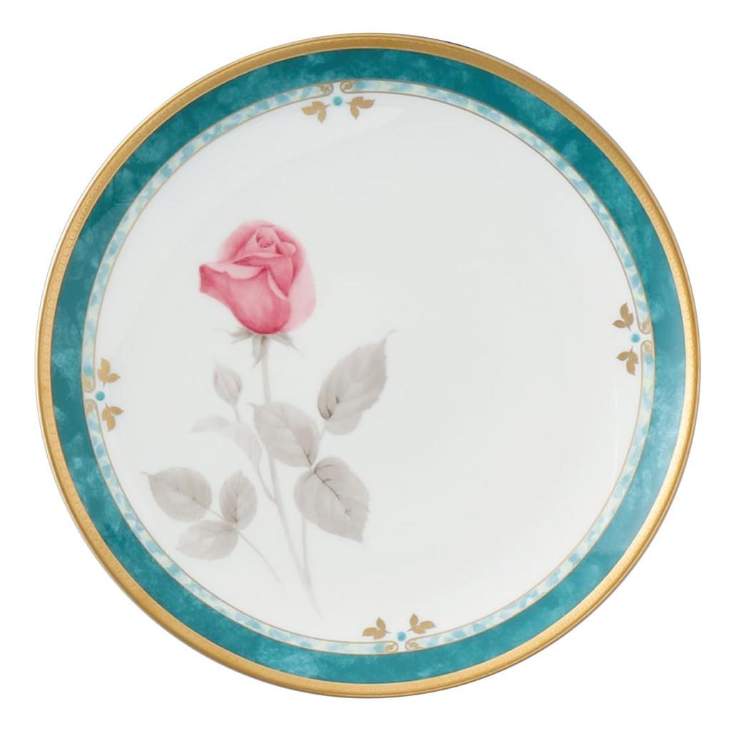 NARUMI Caress Plate, 16cm, Green, Floral Rose Design, Elegant, Stylish, Cute, Cake Plate, Flat Plate, Made in Japan, Gift Boxed, 52560-1225