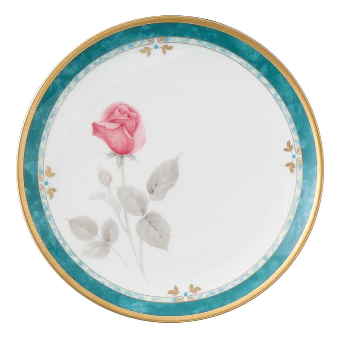 

NARUMI Caress Plate, 16cm, Green, Floral Rose Design, Elegant, Stylish, Cute, Cake Plate, Flat Plate, Made in Japan, Gift Boxed, 52560-1225