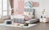 Upholstered Bed 90 X 200 Cm, Pull-out Children's Bed, Adjustable Headboard, Skin-friendly Linen Upholstery, Flat Single Bed Youth Bed Guest Bed (Grey)