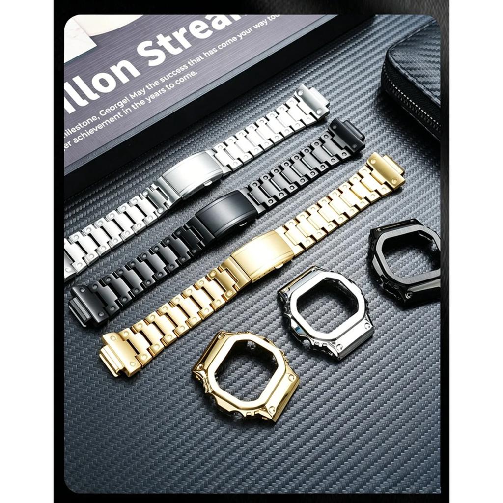 New Mod Kit Accessories for Casio Small Square Watch 3578 GW-BX5600 Metal Case Bezel Stainless Steel Strap Men Black/Gold/Silver