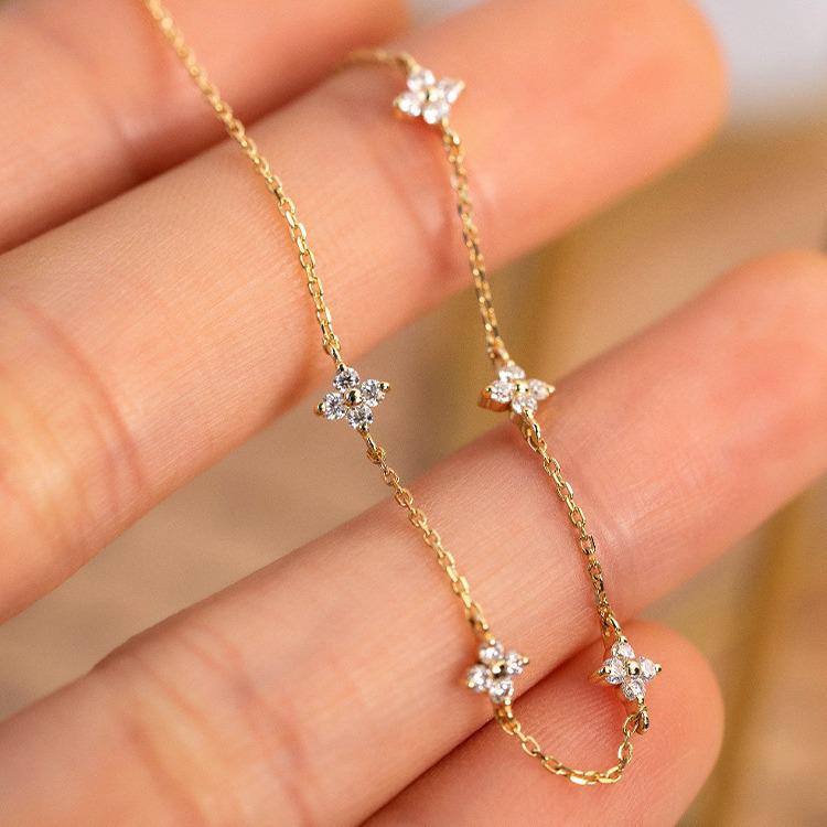 18K Gold Plated Four-Leaf Clover Star Necklace with Zircon and Sterling Silver for Elegant Women