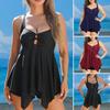 2 Teile/satz Frauen Tankini Set Sling Quadratischen Kragen Flowy Saum Split Badeanzug Badehose Anzug Schnell Trocknend Beachwear