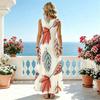 Sleeveless Leaf Pattern Maxi Dress,Lightweight Loose Fit Summer Beach Outfit,Versatile for Travel Photos & Casual Gatherings