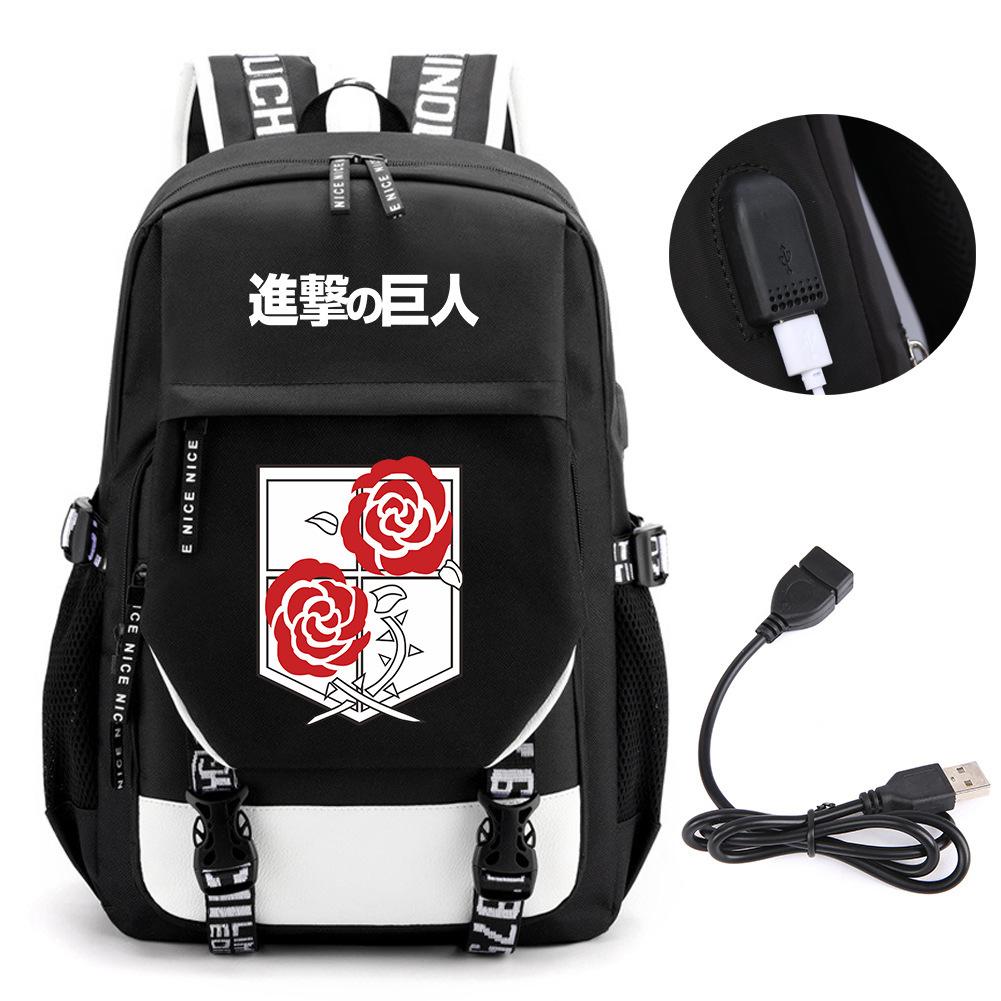 Anime Attack Giant Wings Of Freedom Backpack School Bag Mochila Travel Usb Port Pack