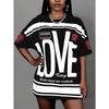 Plus size women's clothing 2025 new round neck letter print T-shirt pullover top suitable for daily wear