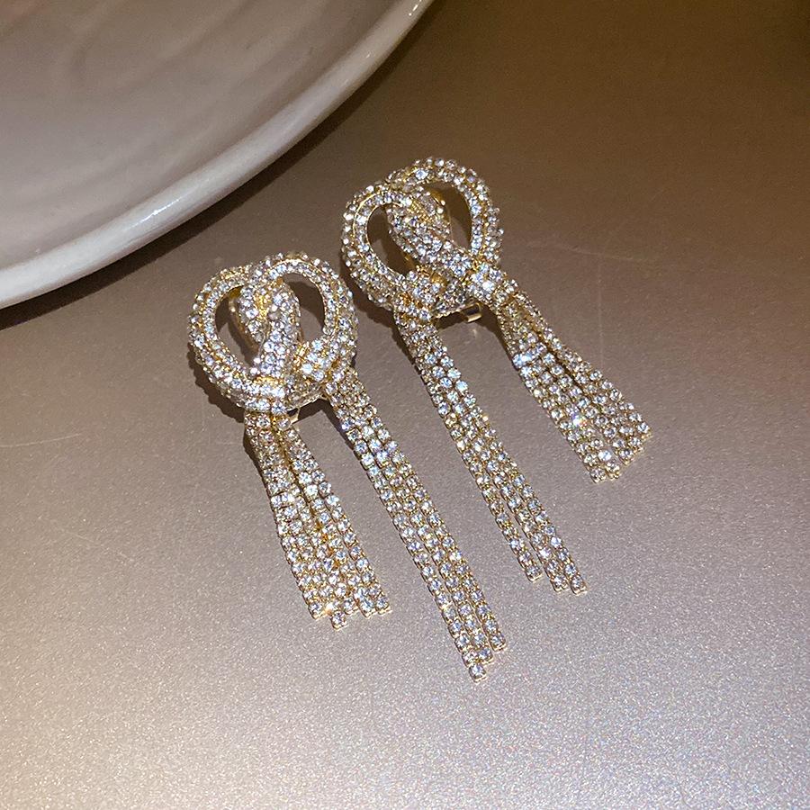 Full Crystal Bow Long Tassel Earrings Luxury Jewelry Wholesale