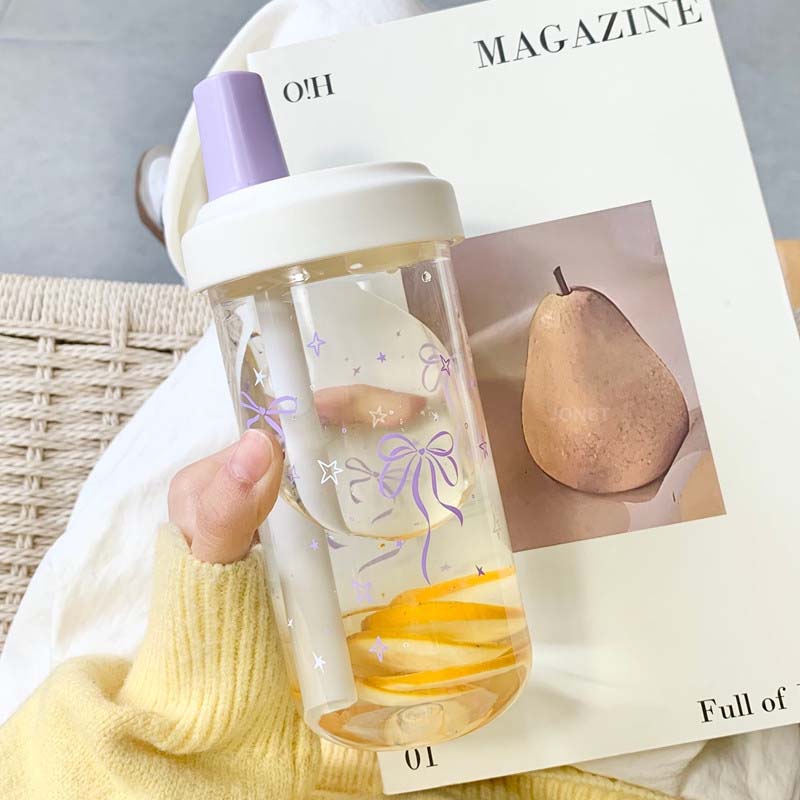 

Cute Bowknot Water Bottle 500/800ML, Plastic Cup with Lid and Straw, Large Capacity for Juice Milk Coffee, Pearl Tea Drinkware