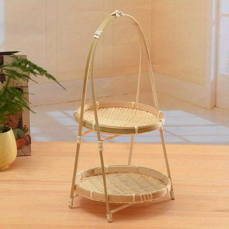 1/2pack Multilayer Bamboo Woven Basket with Handle Fruit Snacks Pastry Tray Versatile Storage for Party Picnic Baking Decor Rack