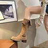 Brown Pile Boots New Frosted Retro Round Head Boots Women's Western Cowboy Boots Versatile Tall Knight Boots