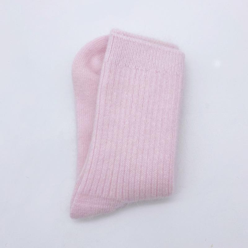 Double needle solid color wool women's socks, winter thick and plush warm socks, high-quality mid tube wool socks