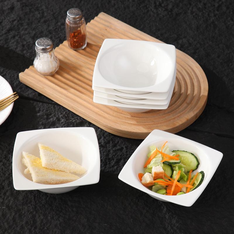 White Ceramic Square Bowl for Salads, Breakfast, Desserts, and Soups