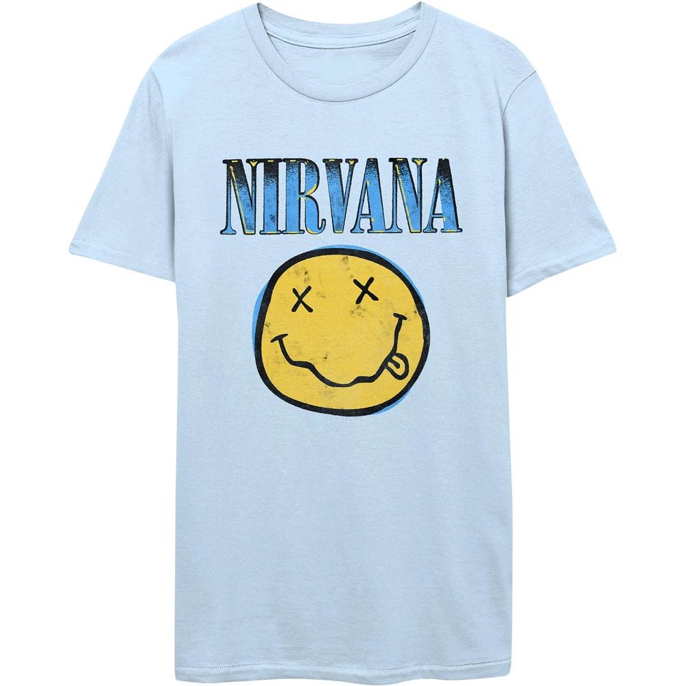 Nirvana Unisex Tshirt Xerox Happy Face Blue S