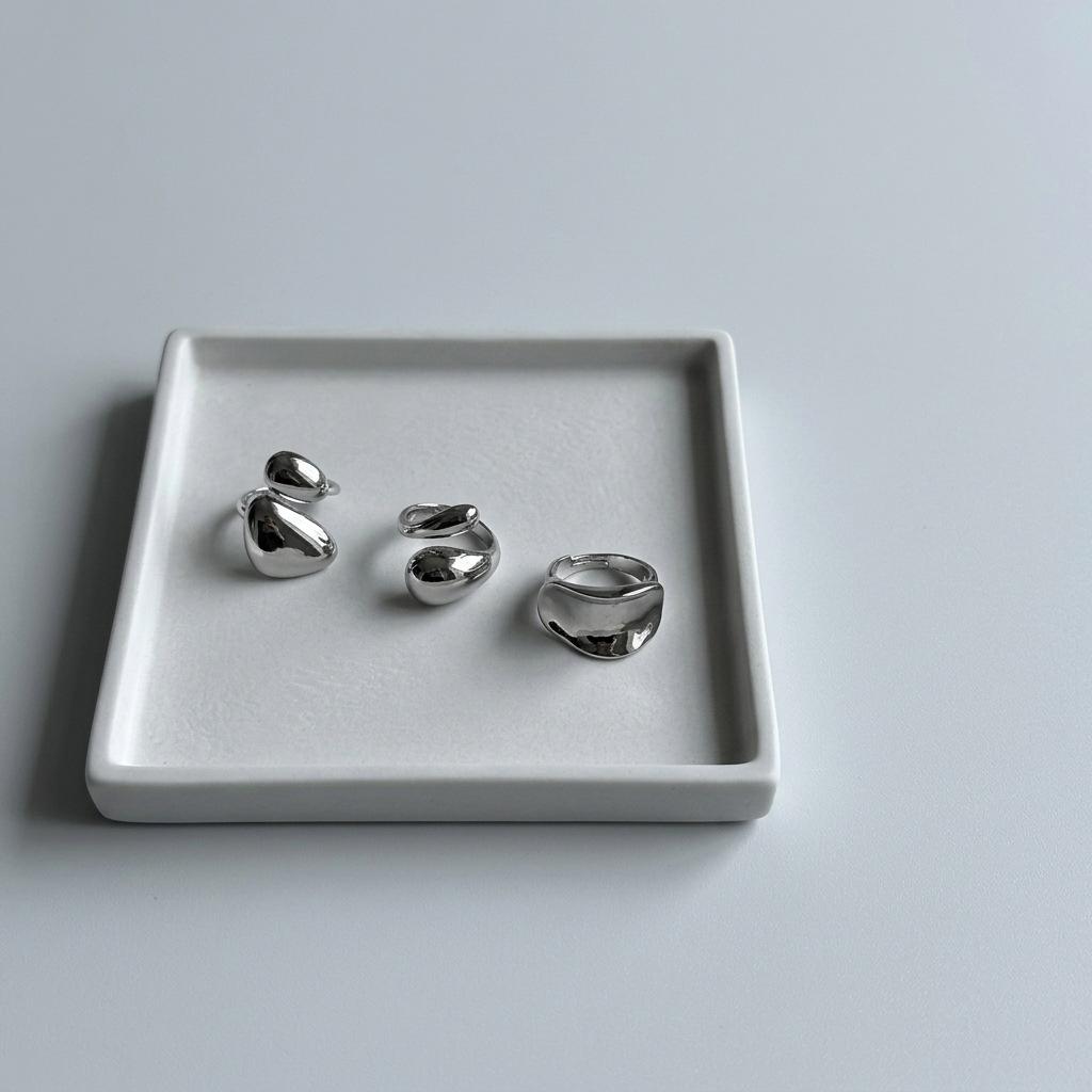Metal Texture Irregular Three-Piece Stackable Ring Set