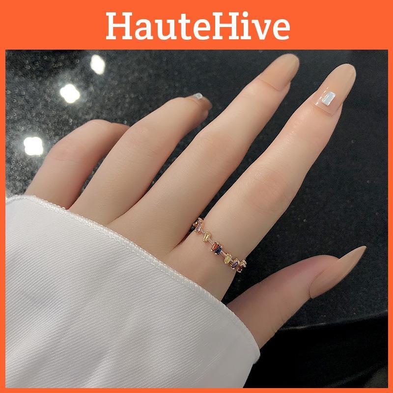 Stylish Geometric Copper Ring For Women Adjustable Colorful Zircon Jewelry Design
