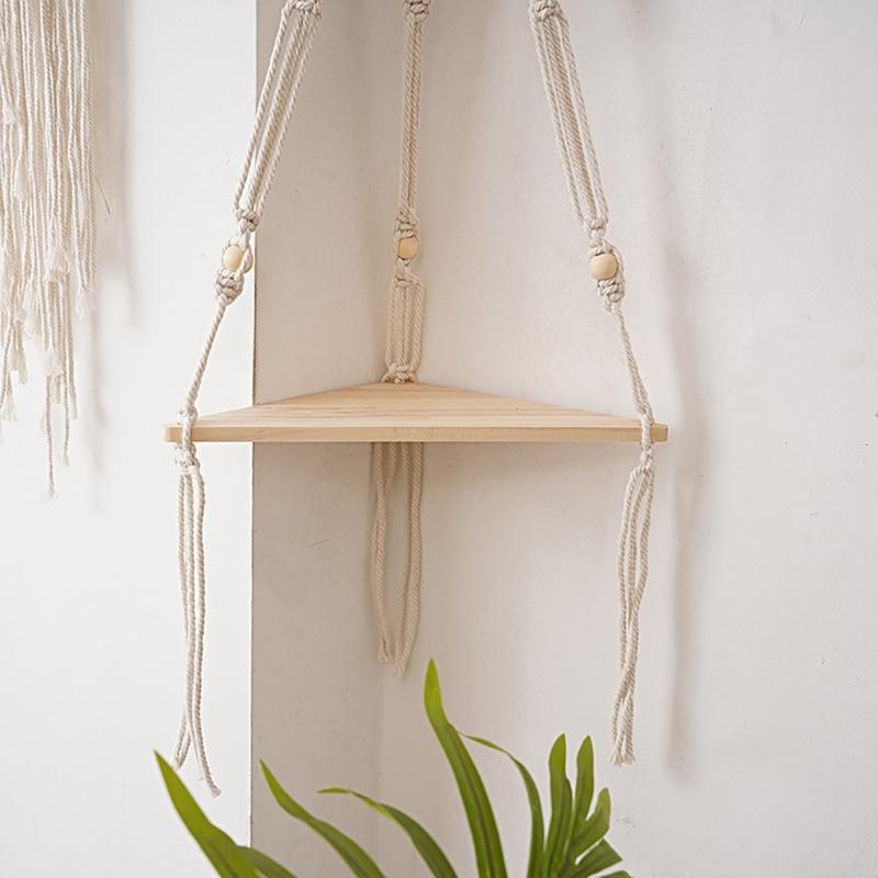 Triangle Shelves Wall Decoration Macrame Wall Shelf Home Plant Hanger Candle Holder For Dorm Bedroom Decoration