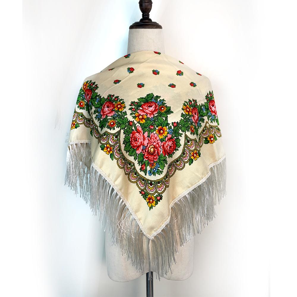 Russian Style Floral Print Square Scarf