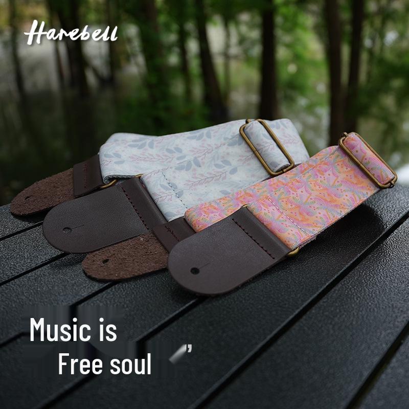 Coconut Tree Pattern Guitar Strap with Bronze Buckle - Pink Shadow & Grey Vine Design