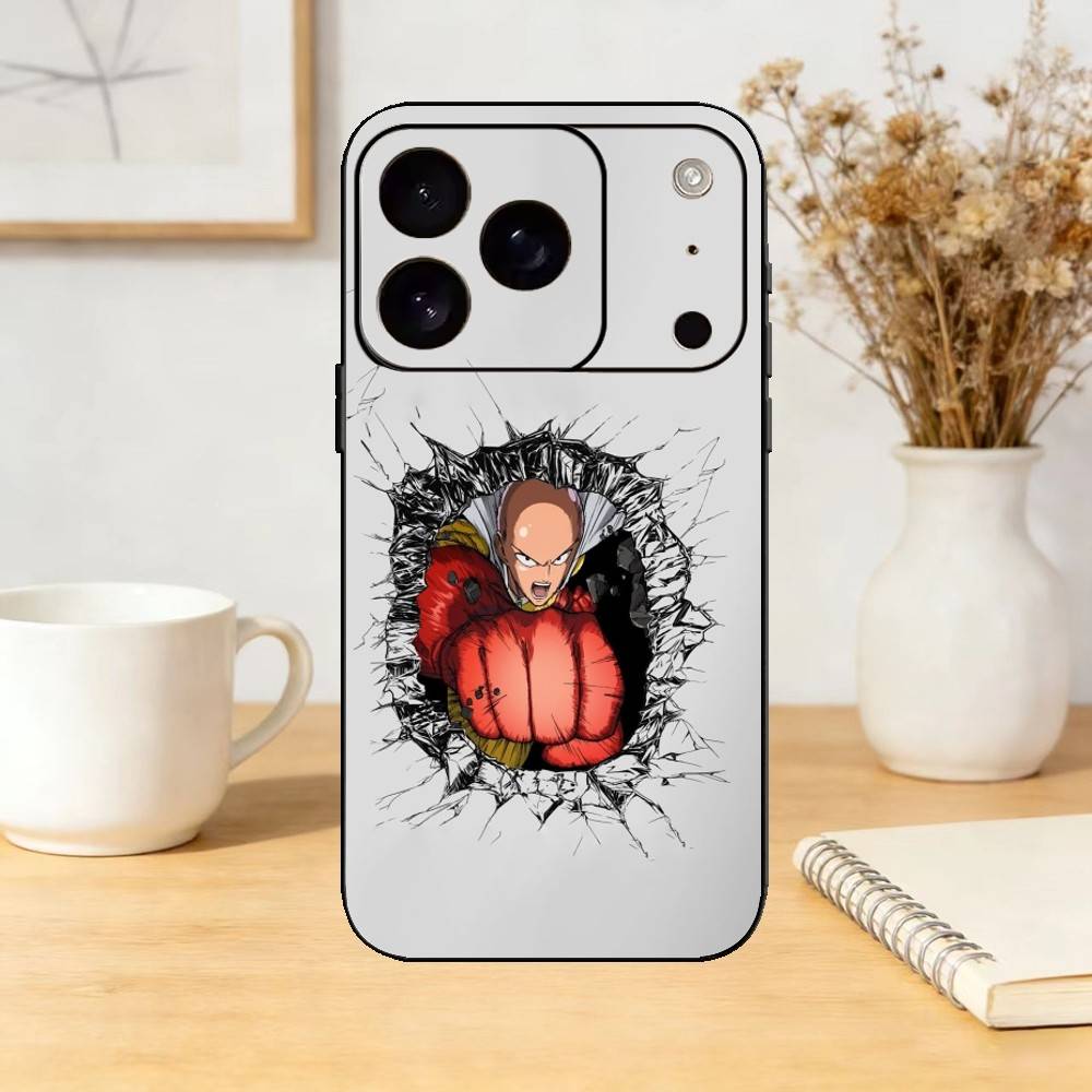 One P-Punch S-Saitama M-Man Phone Case For iPhone 17,16,15,14,13,12,11 Plus,Pro Max,SE4Soft Silicone Black Cover