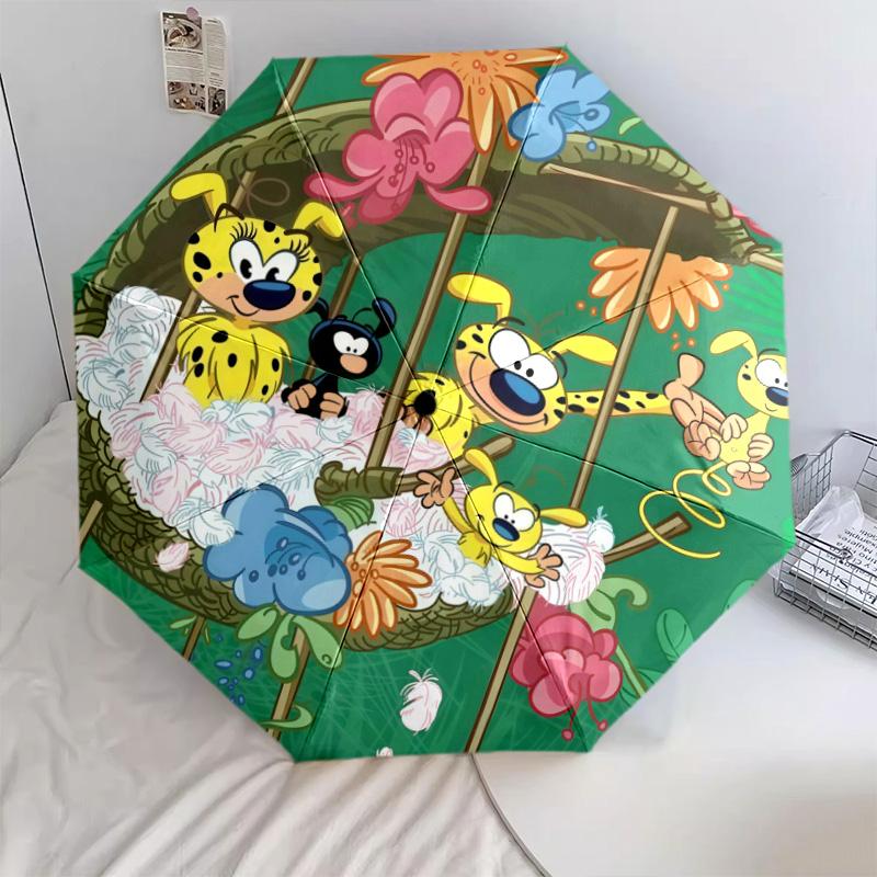 Marsupilami pattern, automatic folding umbrella, portable and foldable design, 8 ribs, a Christmas or birthday gift.