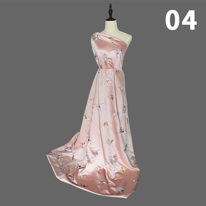 Chinese Style Peony Flower Butterfly Embroidered Fabric High-grade Soft Satin Fabric For Diy Sewing Dress Cheongsam Hanfu Cloth