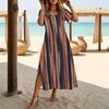 Rochie de Damă la Modă cu Gât Rotund, Imprimată cu Model Geometric, Mânecă Scurtă, Decupaj Lateral, Rochie Casual de Vacanță, Rochie Lungă Largă