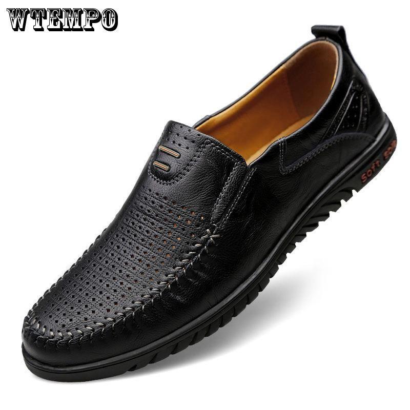 Hollow Out Bean Shoes Men's Breathable Casual Leather Shoes, Hand Punched Oversized Men's Shoes Trend