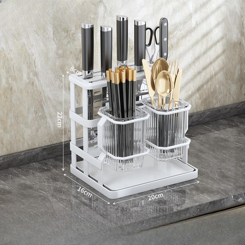 Kitchen Countertop Cutlery Holder Wall Mounted Kitchen Utensil Organizer Rack Knife Holder Spoon Fork Drain Storage Rack