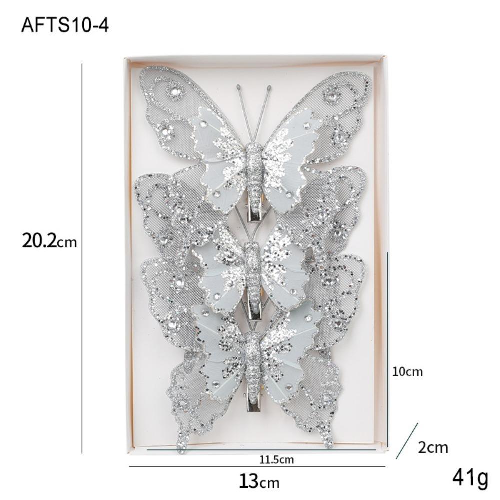 3Pcs New Year DIY Artificial Butterfly Decoration Plastic Christmas Tree Ornament