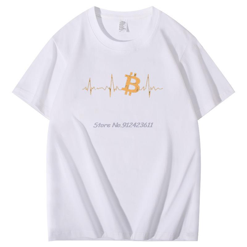 Mens Funny T Shirts Bitcoin Heartbeat Graphic T Shirts Cryptocurrency Pure Cotton Summer Short Sleeve Tee Mens Clothing