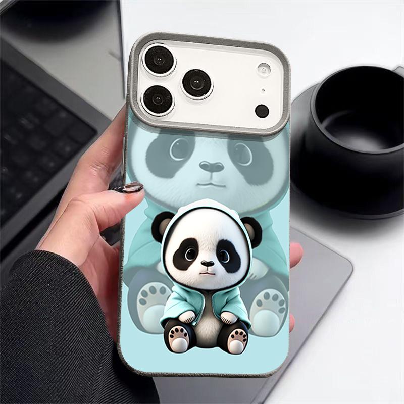 Blauer Mantel Panda Muster Hülle Für iPhone 17 Pro Max Funda iPhone 16 Pro Max 15 14 13 12 11 Air 16E Lederstruktur Silikonhülle
