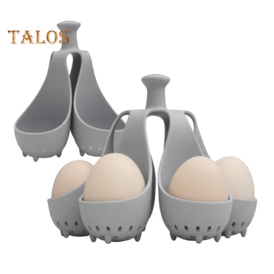 Bandeja de silicone para cozimento a vapor de ovos de 4/6 furos, resistente a altas temperaturas, para cozimento rápido, alça anti-escaldante, fácil de limpar, suporte para ovos