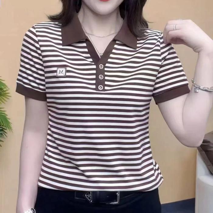 Mom's Short-sleeved T-shirt In Summer New Casual Top Middle-aged Women's Fashionable Age-reducing Slimming Base Shirt for Women