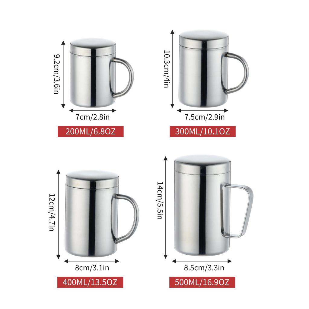 Tasse en Acier Inoxydable Double Paroi Plaqué Titane avec Poignée - Anti-Brûlure, Isolation Thermique pour Café, Thé et Eau