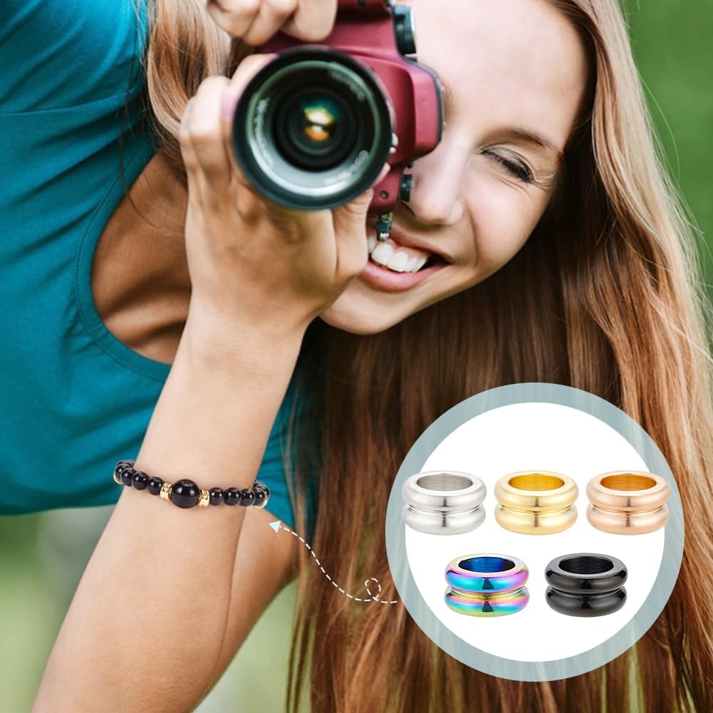 UNICRAFTALE 30Pcs 5 Colors Paracord Bead Stainless Steel Grooved Beads Column Lanyard Spacer Beads 8x4mm Beads 5mm Large Hole Beads Metal Bracelet