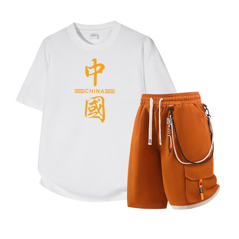 Men's Short Sleeved Set Summer Short Sleeved Slim Fit Upper Garment Men's Two-piece Set