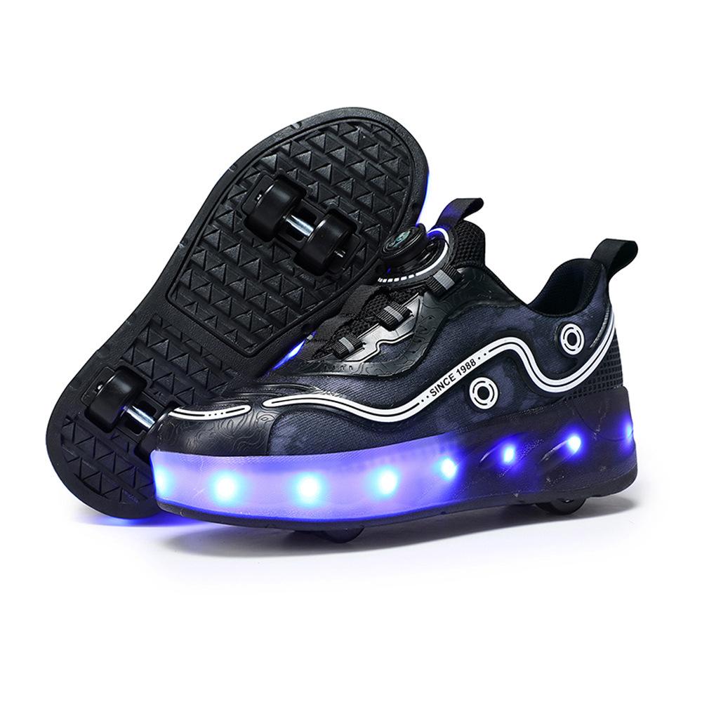 2025 runaway shoes children's four-wheel retractable roller skates sports shoes luminous shoes can go breathable burst shoes