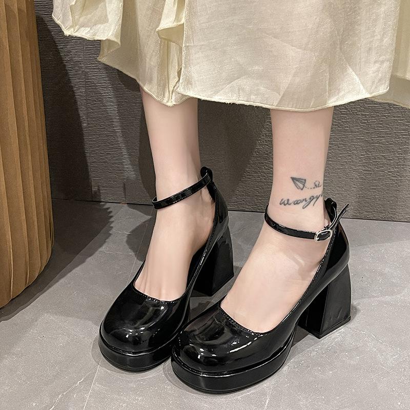 

French thick heel Mary Jane shoes women s spring and autumn 2025 new models not tired feet temperament women s shoes white high heel small leather sh 40 чорний