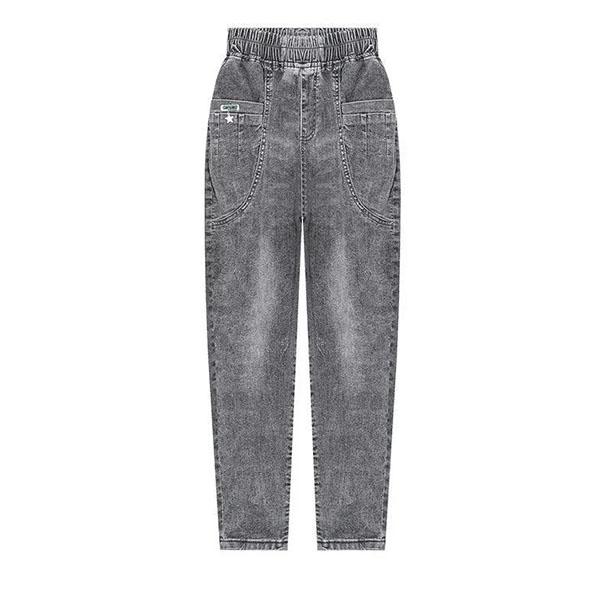 

Женские осенние укороченные брюки, свободные однотонные длинные джинсы, весенние брюки-шаровары с высокой талией, уличные брюки большого размера S